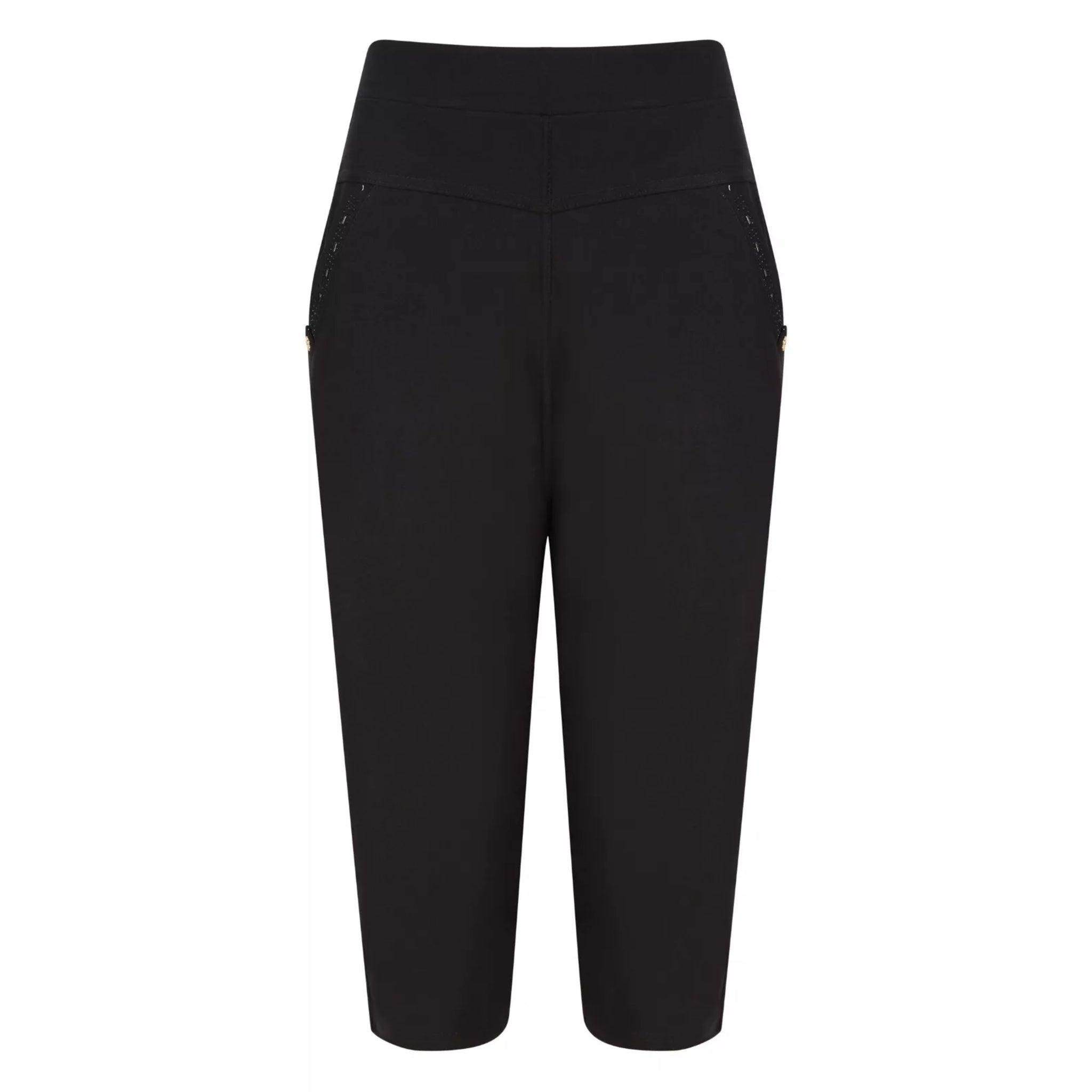 Ladies plus size 3/4 length cropped shorts in black with elastic waistband